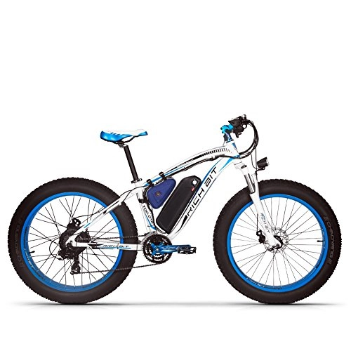 Vélos électriques : GUOWEI Rich BIT RT-022 48V 17AH 1000W Fat Tire Snow Bicycle Motor Brushless Beach Mountain Ebike (White-Blue)