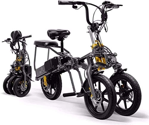 Vélos électriques : GYL Vélo électrique Mini Tricycle pliable Portable 48V 350W 14 pouces 15.6Ah 1 seconde Tricycle électrique haut de gamme adapté pour les déplacements en ville de Camping