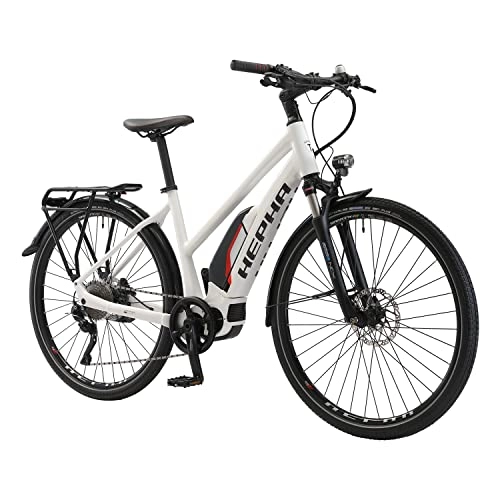Vélos électriques : HEPHA Vélo électrique Trekking 5.0 pour femme 70 Nm Shimano E8000 Moteur central Pedelec 630 Wh Batterie amovible 10 vitesses Ebike 28" (blanc, RH 44 cm)