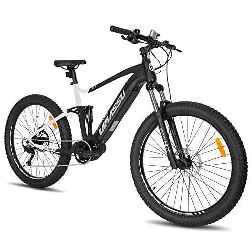 Vélos électriques : HILAND Lamassu Vélo électrique 27, 5 pouces Fully VTT pour homme et femme 1S VTT électrique Moteur central 120 Nm 14 Ah 672 Wh Batterie Shimano 9 vitesses