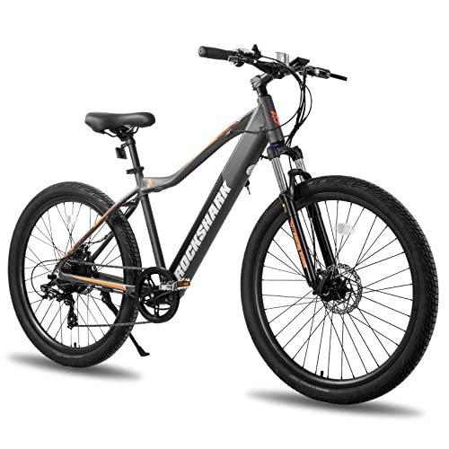 Vélos électriques : HILAND Rockshark Vélo électrique VTT électrique 27, 5" pour adulte avec batterie amovible 10, 4 Ah entièrement intégrée et dérailleur Shimano 9 vitesses
