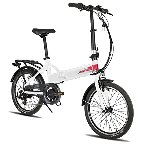 Vélos électriques : HILAND Vélo électrique Pliant 20 Pouces avec Moteur BAFANG 36 V Batterie au Lithium Shimano 7 Vitesses Cadre en Aluminium Lumière, Vélo Pliant électrique pour Femme et Homme, Blanc