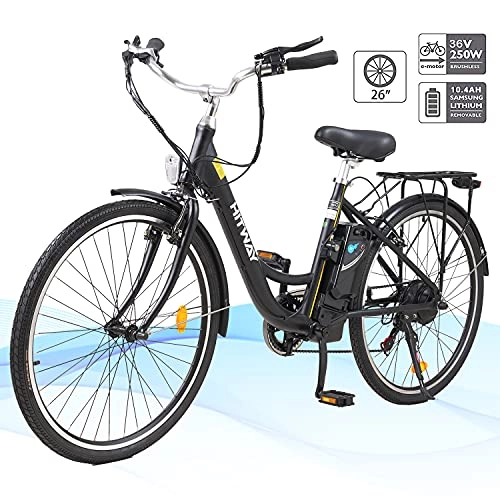 Vélos électriques : HITWAY 26" Vélo Électrique pour Adultes, Vélo Électrique avec Batterie Amovible, 3 Modes De Travail Réglables, Vélo De Ville Électrique avec Système à 7 Vitesses Shimano