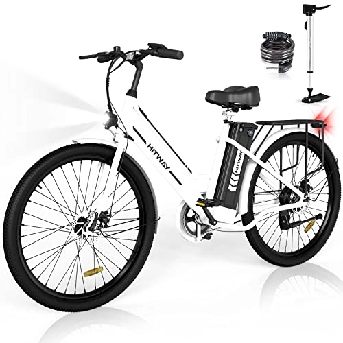 Vélos électriques : HITWAY 26” Vélo électrique, vélos électriques Femme, Moteur 250W, E-Bike avec Batterie au Lithium Amovible 36V 8, 4Ah 35-70km Ebike BK8S Acier Carbone - Blanc - 8, 4Ah