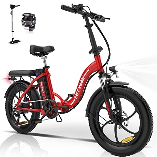 Vélos électriques : HITWAY E-Bike Vélo électrique 20 Pouces Fat Tire E-Bike Vélo Pliant, 250 W / 36 V / 11, 2 Ah Batterie, autonomie électrique maximale 35-90 km. Neu-Rouge