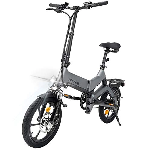 Vélos électriques : HITWAY Vélo électrique, Alliage de magnésium vélo Pliable de 16 Pouces à Hauteur réglable Portable, Batterie au Lithium Amovible de 250W 7, 5AH / 36V, Freins à Double Disque Avant et arrière E-Bike…