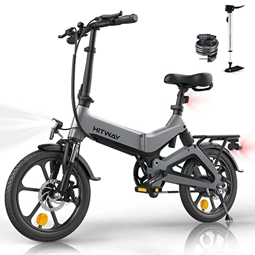 Vélos électriques : HITWAY vélo électrique léger 250W électrique Pliable d'assistance à la pédale avec Batterie 7, 5Ah, 16 Pouces, pour Adolescent et Adultes Gris