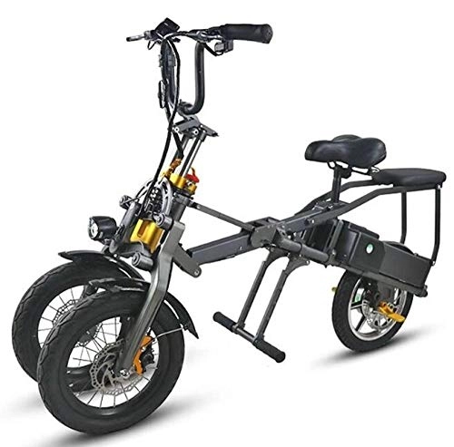 Vélos électriques : Hold E-Bikes Vlo lectrique Pliant Un Bouton Vlo lectrique Trois Roues Vlo Double Batterie Mode Vlo de Voyage Parent-Enfant