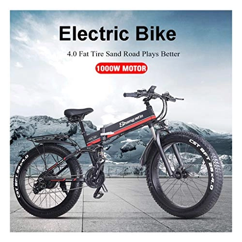 Vélos électriques : HOME-MJJ 48V 1000W vélo électrique 12.8AH 26x4.0 Pouces Fat Tire 21speed Vélos électriques Pliable for Adultes Femme / Homme Cyclisme extérieur Work Out (Color : Red, Size : 48V-12.8Ah)