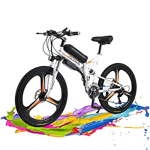 Vélos électriques : Hyuhome Vélo électrique Pliable Vélo De Montagne électrique pour Adultes 350W, 26 Pouces Velo Electrique avec Batterie Amovible 10ah, Professionnel 21 Vitesses, Double Absorption des Chocs (White)