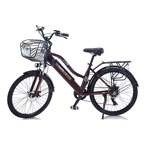 Vélos électriques : Hyuhome Vélo électrique pour femme adulte, 26" 36 V 10 A - Vélo électrique amovible - Batterie lithium-ion - Vélo de montagne électrique pour les voyages en plein air - Marron