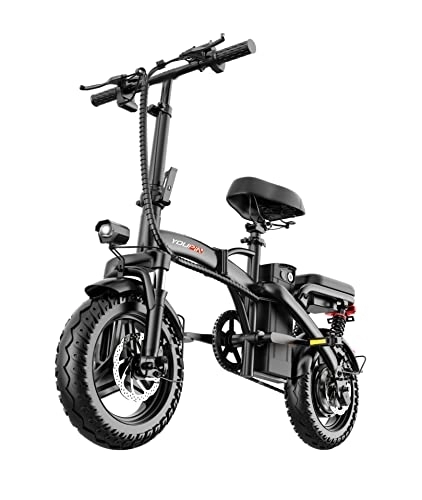 Vélos électriques : Ishishengwei Vélo électrique léger et pliableMoteur 400WBatterie 48V Lithium14 poucesCadre léger en Acier au Carbone, Absorption des Chocs et Amortissement efficaces. (48V / 35A / 130KM)