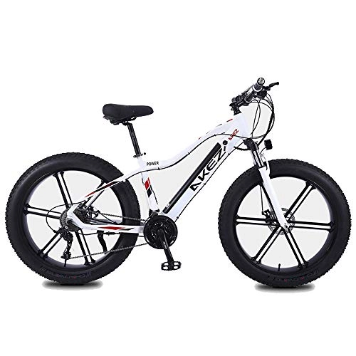 Vélos électriques : JASSXIN Adulte Fat Tire Électrique VTT, Vélos 350W Neige, Portable 10Ah Li-Batterie Plage Cruiser Vélos, Cadre en Alliage D'aluminium Léger, 26 Pouces Roues, Blanc