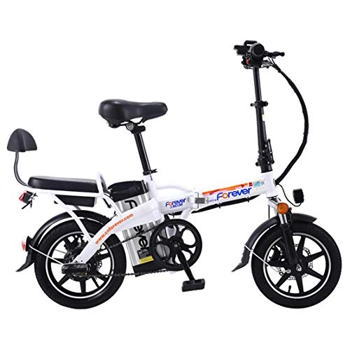 Vélos électriques : JFSKD Vlo lectrique au Lithium Pliant Adulte de 14 Pouces Double Amortisseur 48V Endurance 25-30 km, White