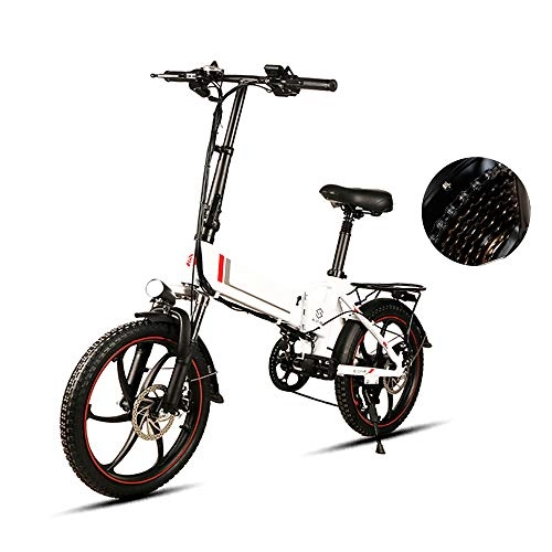 Vélos électriques : JMG 20 Pouces Vélo Pliant Vélo Électrique 350 W Vélo De Montagne 48 V 10.4 Ah Batterie Avant Et Arrière Frein À Disque, Blanc
