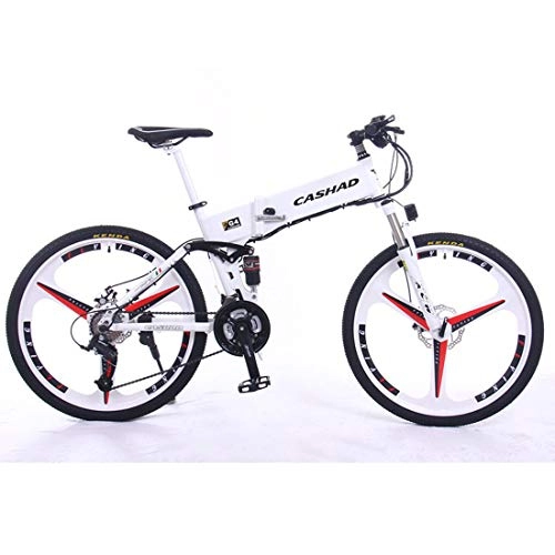 Vélos électriques : JUN Vélo électrique, 26 Pouces Pliant en Alliage d'aluminium Double Amortisseur vélo électrique 36V Batterie au Lithium Montagne Vélo électrique, Blanc