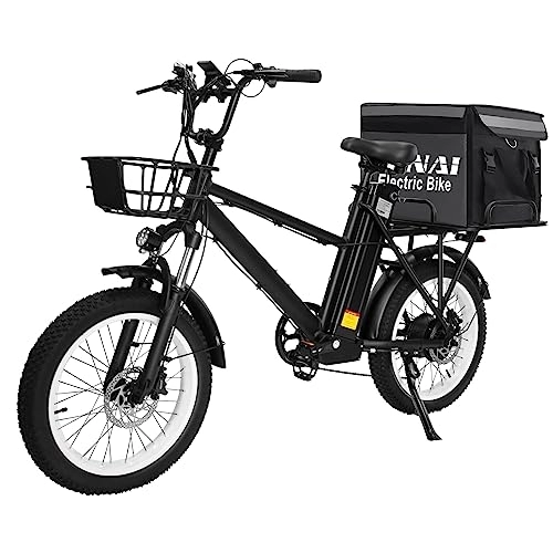 Vélos électriques : KELKART Vélo de Livraison électrique avec Batterie 48V 28AH, pneus Larges de 20 * 3.0 Pouces, Freins hydrauliques à l'huile, 7 Vitesses, Assistance électrique jusqu'à 175 km