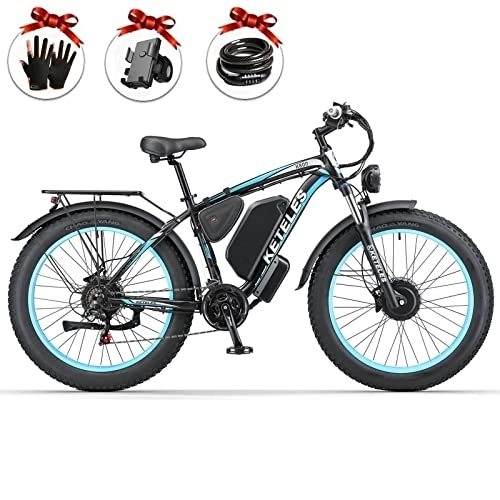 Vélos électriques : KETELES K800 vélo électrique à Double Moteur 23AH Batterie électrique 26 "Pouce Large Pneu vélo électrique (Bleu Noir)