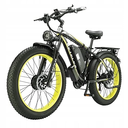 Vélos électriques : KETELES K800 vélo électrique à Double Moteur 23AH Batterie électrique 26 "Pouce Large Pneu vélo électrique (Noir et Jaune)