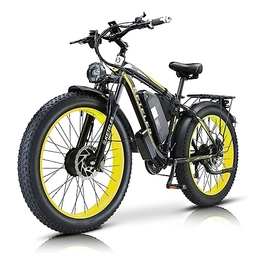 Vélos électriques : Kinsella K800 Batterie de vélo électrique à Double Moteur Vélo électrique de 26 Pouces de Large Pneu Vélo électrique 48V 23AH Vélo électrique Mountain Assist Vélo électrique (Noir et Jaune-)
