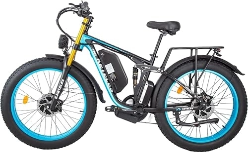 Vélos électriques : Kinsella K800 Pro VTT électrique à Double Moteur, Batterie 48V23AH, vélo électrique à Gros pneus de 26 Pouces. (Bleu Noir)