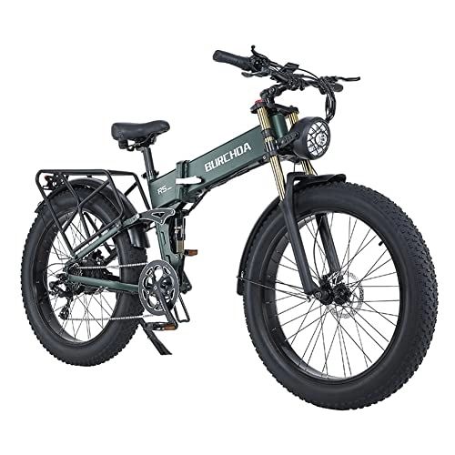 Vélos électriques : Kinsella Nouveau vélo électrique à capacité de Batterie Accrue, Batterie 48V16AH, vélo électrique 26 * 4.0 Fat Tire, vélo électrique Tout-Terrain Shimano 8 Vitesses (Vert foncé)