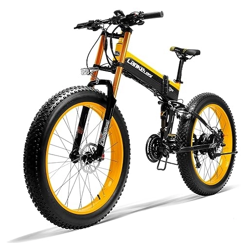 Vélos électriques : Kinsella XT750 Plus VTT électrique Tout Suspendu, 27 Vitesses, vélo de Montagne Pliant de 26 Pouces, Batterie 48 V 17, 5 Ah (Jaune)