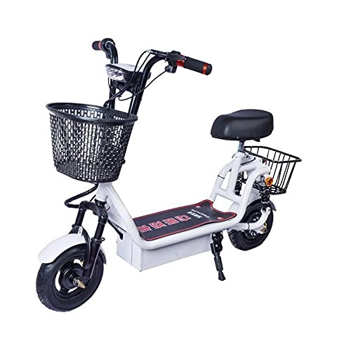 Vélos électriques : Kjy123 Mini Batterie de Lithium Ultra-légère de vélo électrique à vélo électrique pour Adulte, Bande d'absorption des Chocs Basket City Electric Commuter Bike (Couleur : White)