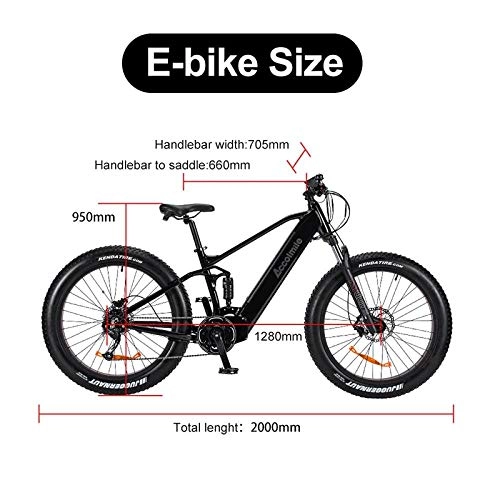 Vélos électriques : Knewss 26 Fat Tire Snow Beach Vélo Électrique 43V Batterie Au Lithium 43V 500W VTT Vélo 9 Vitesse et Amortisseur Vélo-Noir