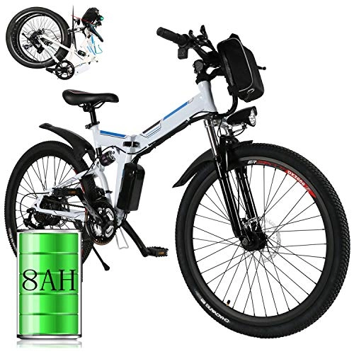 Vélos électriques : Laiozyen Vélo Electrique e-Bike VTT Pliant 36V 250W Batterie au Lithium de Grande Capacité et Le Chargeur Premium Suspendu et Engrenage (Blanc, 26'')