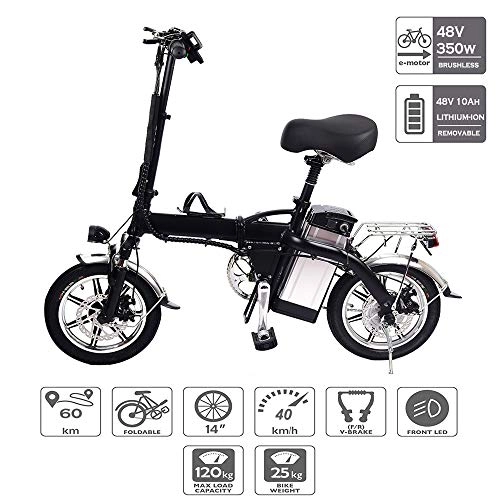Vélos électriques : Lamtwheel Electric Bicycle 14" Electric Bicycle - Folding City Bicycle 48V 350W Large Capacity Lithium Battery - Light City Bicycle (48V 10Ah)