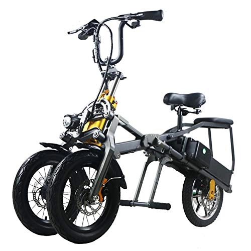 Vélos électriques : LANKELEISI 2 Batteries 48V 350W Mini-Tricycle Pliable Tricycle lectrique 14 Pouces 3 Secondes Tricycle lectrique Haut de Gamme Se Pliant Facilement