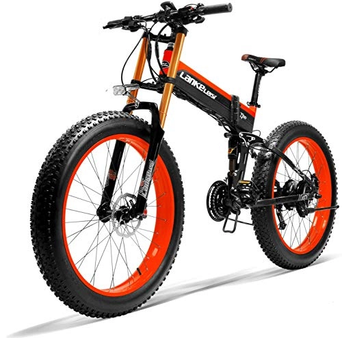 Vélos électriques : LANKELEISI 750PLUS 48v 14.5ah 1000W vélo électrique Complet 26"4.0 Grand Pneu VTT e-Bike Pliant Adulte antivol Femelle / mâle Mise à Niveau Grande Fourche (Rouge)