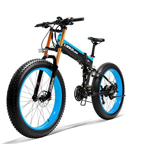 Vélos électriques : Lankeleisi 750plus 48V 14.5ah 1000W vélo électrique Complet 26"4.0 Gros Pneu VTT vélo électrique Pliant Adulte Hommes et Femmes Fourche Anti-Mise à Niveau (Bleu, 1000W)