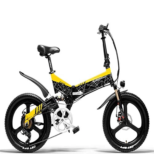 Vélos électriques : LANKELEISI G650 vélo électrique 20 * 2.4 Big Tire vélo de Montagne Adulte Pliant vélo électrique de Ville 400w 48 v LG Batterie au Lithium Shimano 7 Vitesses ebike (Jaune)