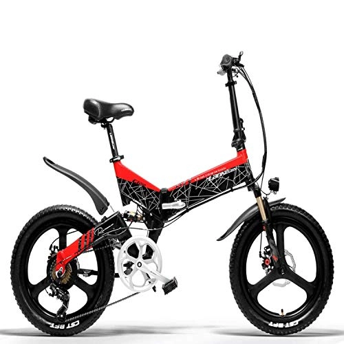 Vélos électriques : LANKELEISI G650 vélo électrique 20 * 2.4 Big Tire vélo de Montagne Adulte Pliant vélo électrique de Ville 400w 48 v LG Batterie au Lithium Shimano 7 Vitesses ebike (Rouge)