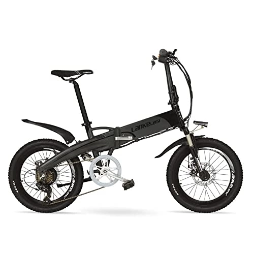 Vélos électriques : LANKELEISI G660 Vélo électrique Pliant de 20 Pouces 48V / 240W 10.4Ah Batterie au Lithium Vélo à Assistance électrique 7 Vitesses - 5 Positions de Vitesses Mini VTT (Noir-Gris+Batterie supplémentaire)