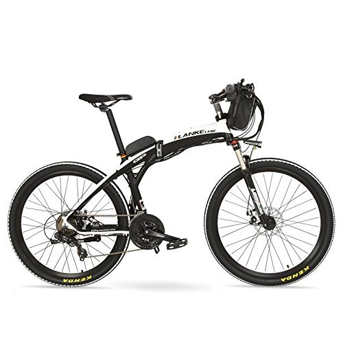 Vélos électriques : LANKELEISI GP 26 pouces de mode lectrique vlo de montagne pliage rapide, 48V 12Ah batterie, 240W moteur, les deux freins disque, 30~40km / h (Noir blanc, la norme)