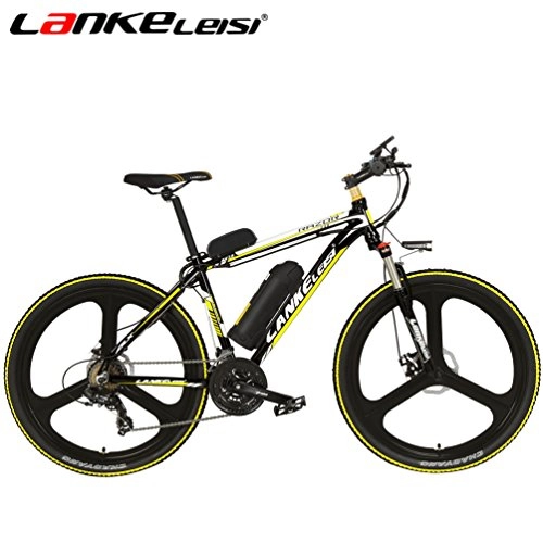 Vélos électriques : LANKELEISI MX3.8 26 Pouces Vélo 48V Batterie Moteur 240 Watt Lithium Vélo Électrique Pleine Suspension Montagne Électrique Vélo (Jaune)