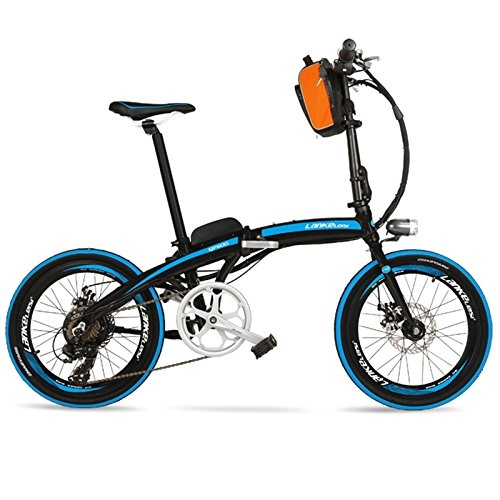 Vélos électriques : LANKELEISI Portable d'élite de QF600 240W 48V 12Ah de 20 Pouces Se Pliant Le vélo d'E, Bicyclette électrique de Cadre d'alliage d'aluminium, Deux Freins de Disque(Black Blue Standard)