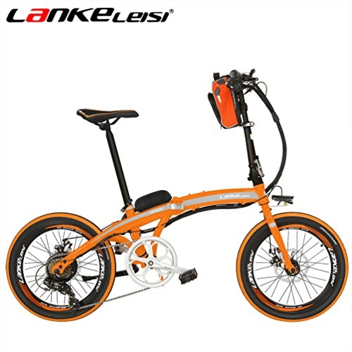 Vélos électriques : LANKELEISI QF600 20 '' Spoke Jante lectrique Vlo Montagne Vlo Moteur 240 W 48 V 12AH 7-Vitesse Li-Batterie Puissant E-vlo lectrique Vlo VTT (Orange + Blanc)