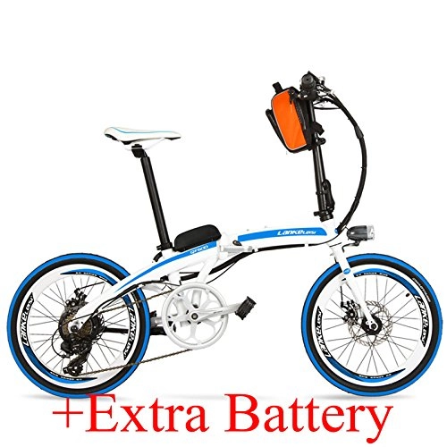 Vélos électriques : LANKELEISI QF600 48V 12Ah Grand Portable Puissant 20 Pouces Se Pliant Le vélo d'E, Bicyclette électrique de Cadre d'alliage d'aluminium, Deux Freins à Disque(White Blue, Plus Extra Battery)
