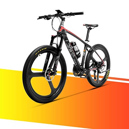 Vélos électriques : LANKELEISI S600 VTT Vélo de Montagne en Fibre de Carbone Super-Light 18kg Pas Vélo Électrique avec Frein Hydraulique avec Shimano Altus (Noir + Rouge)