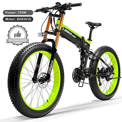 Vélos électriques : LANKELEISI T750plus Vélo de Neige Pliant électrique 26'', Moteur Bafang 750W de Haute qualité, Batterie au Lithium 48V, système d'exploitation optimisé (Green B, 10.4Ah)
