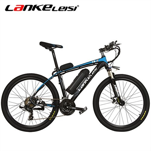 Vélos électriques : LANKELEISI T8 Électrique Vélo De Neige / Montagne Vélo Moteur 500 W 36 V 20AH 7-Vitesse Li-Batterie Puissant E-vélo Électrique Vélo VTT (Bleu + Noir)
