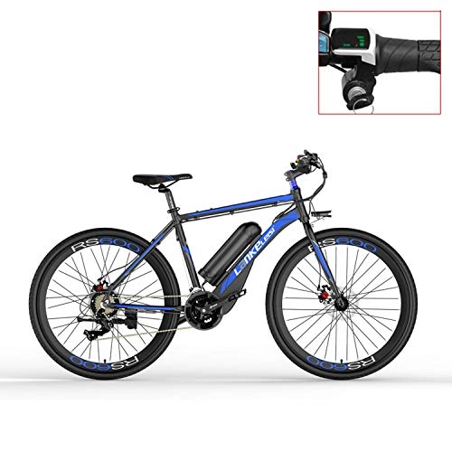 Vélos électriques : LANKELEISI Vélo électrique de RS600 700C, Batterie de 36V 20Ah, Frein à Disque des Deux, Cadre d'alliage d'aluminium, Endurance jusqu'à 70km, 20-35km / h, vélo de Route. (Blue-LED, Standard)