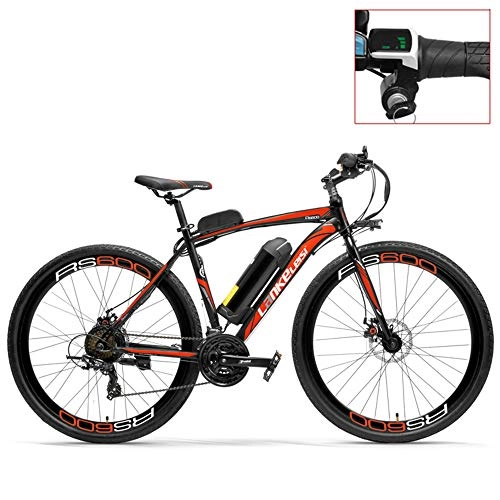 Vélos électriques : LANKELEISI Vélo électrique de RS600 700C, Batterie de 36V 20Ah, Frein à Disque des Deux, Cadre d'alliage d'aluminium, Endurance jusqu'à 70km, 20-35km / h, vélo de Route. (Red-LED, Standard)