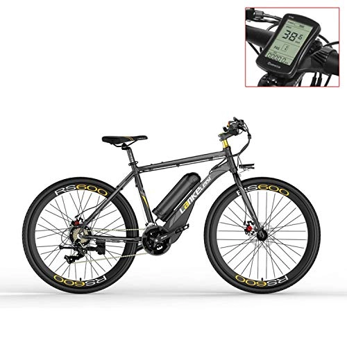 Vélos électriques : LANKELEISI Vélo électrique de RS600 700C, Batterie de 36V 20Ah, Frein à Disque des Deux, Cadre en Alliage d'aluminium, Endurance jusqu'à 70km, 20-35km / h, vélo de Route. (Grey-LCD, Standard)
