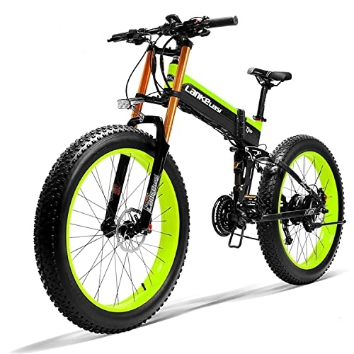 Vélos électriques : LANKELEISI Vélo électrique montagne pour adulte 26" x 4.0 Roue large VTT vélo électrique avec moteur Batterie amovible 48V 15 Ah LCD Display, Système 7 vitesses Noir et Vert T750Plus