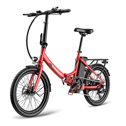 Vélos électriques : Lanshanchu E-Bike F20 Light Vélo électrique pour femme 20" 36 V 14, 5 Ah Batterie au lithium Moteur 250 W max. 25 km / h Shimano 7S Vélo électrique pliable 15 cm pour femme (rouge)